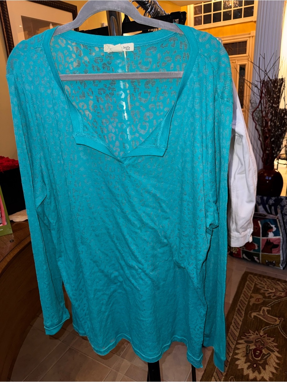 Derek Heart Teal Leopard-Print Long Sleeve Top